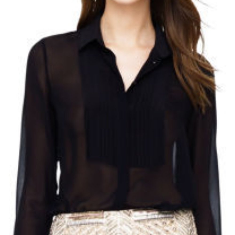 Club Monaco Eli Tuxedo Pleat Silk Shirt (Black - Size XS)